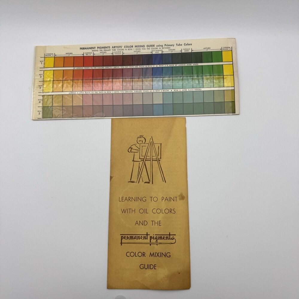 Vintage 1954 Permanent Pigments Artists Color Mixing Guide Chart & Booklet Oil